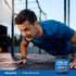 Adult performing a push-up outdoors, with a Fitness Labs Citrulline Malate 2:1 Powder container nearby