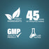 Graphic stating Finest Ingredients, 45 Years of Manufacturing, GMP Quality Product, Lab Tested