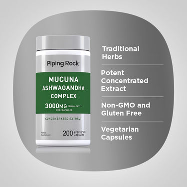 Product highlights graphic stating Traditional Herbs, Potent Concentrated Extract, Non-GMO and Gluten Free, Vegetarian Capsules