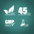 Graphic stating Finest Ingredients, 45 Years of Manufacturing, GMP Quality Product, Lab Tested