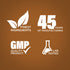 Graphic stating Finest Ingredients, 45 Years of Manufacturing, GMP Quality Product, Lab Tested
