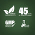 Graphic stating Finest Ingredients, 45 Years of Manufacturing, GMP Quality Product, Lab Tested