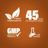 Graphic stating Finest Ingredients, 45 Years of Manufacturing, GMP Quality Product, Lab Tested