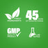 Graphic stating Finest Ingredients, 45 Years of Manufacturing, GMP Quality Product, Lab Tested