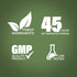 Infographic showing finest ingredients, 45 years of manufacturing, GMP quality, and lab-tested assurance.