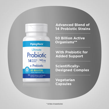 Probiotic 14 Strains 25 Billion Organisms (per serving) plus Prebiotic, 50 Vegetarian Capsules