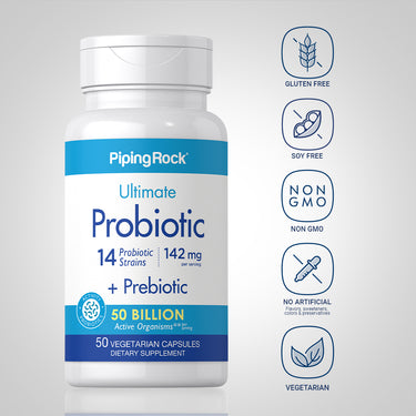 Probiotic 14 Strains 25 Billion Organisms (per serving) plus Prebiotic, 50 Vegetarian Capsules