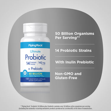 Probiotic 14 Strains 50 Billion Organisms plus Prebiotic, 100 Vegetarian Capsules