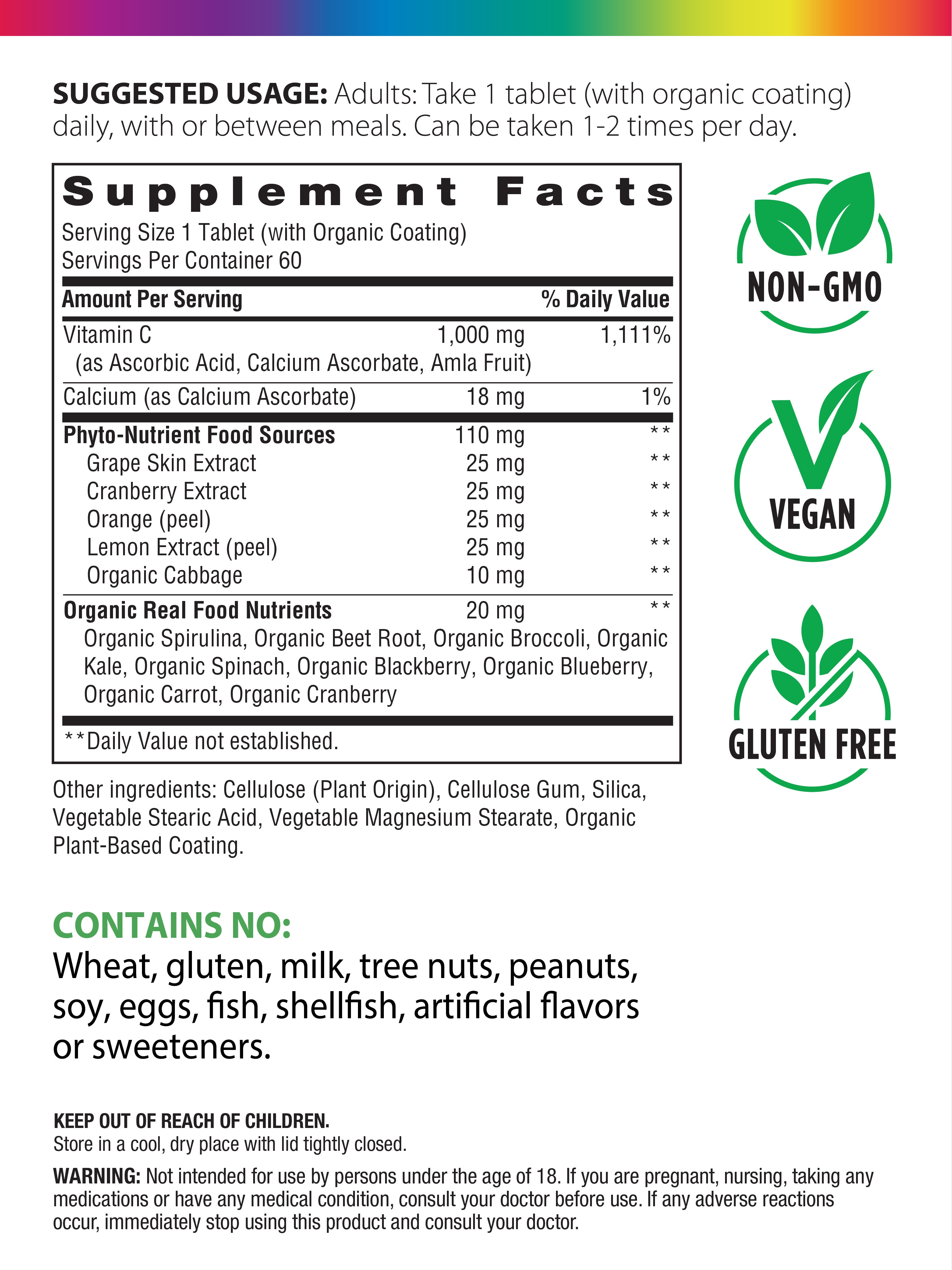 Super C 1,000 mg + Real Food Nutrients, 60 Vegan Caplets