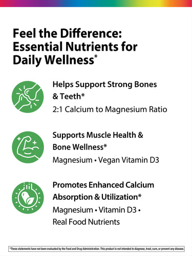 Calcium Magnesium and Vegan D3 + Real Food Nutrients, 90 Vegan Caplets