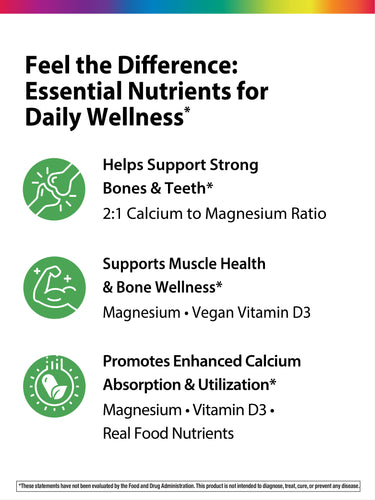 Calcium Magnesium and Vegan D3 + Real Food Nutrients, 180 Vegetarian Caplets