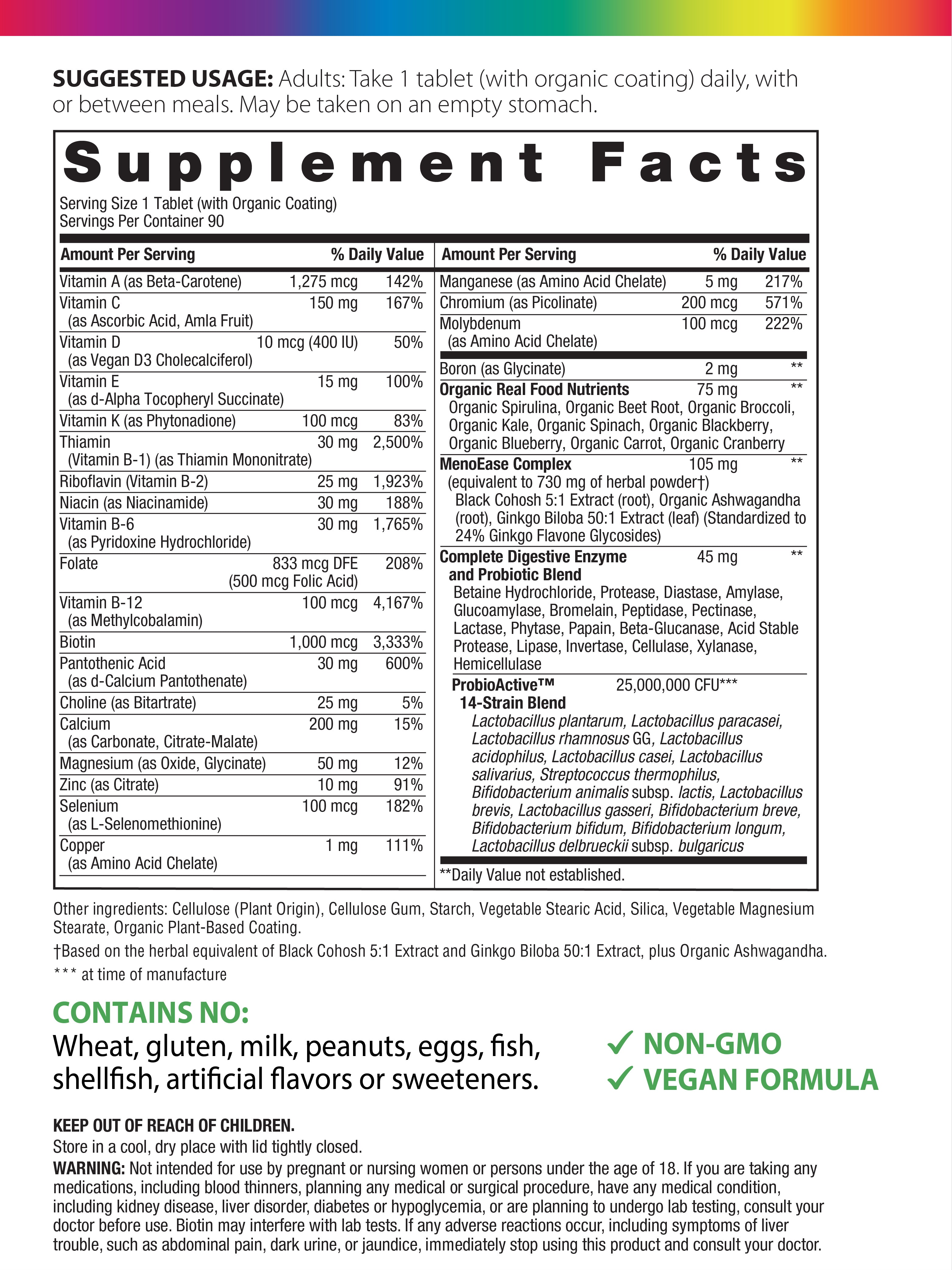 Menopause One + Real Food Nutrients, 90 Vegan Caplets