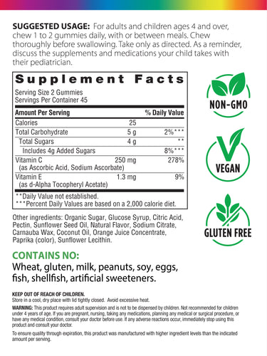 Gummy Vitamin C Slices 250 mg (per Serving), 90 Vegan Gummies