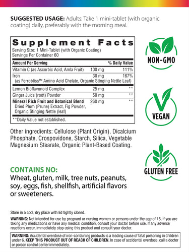 Complete Iron Mini-Tablets + Real Food Nutrients, 60 Vegan Mini-Tablets
