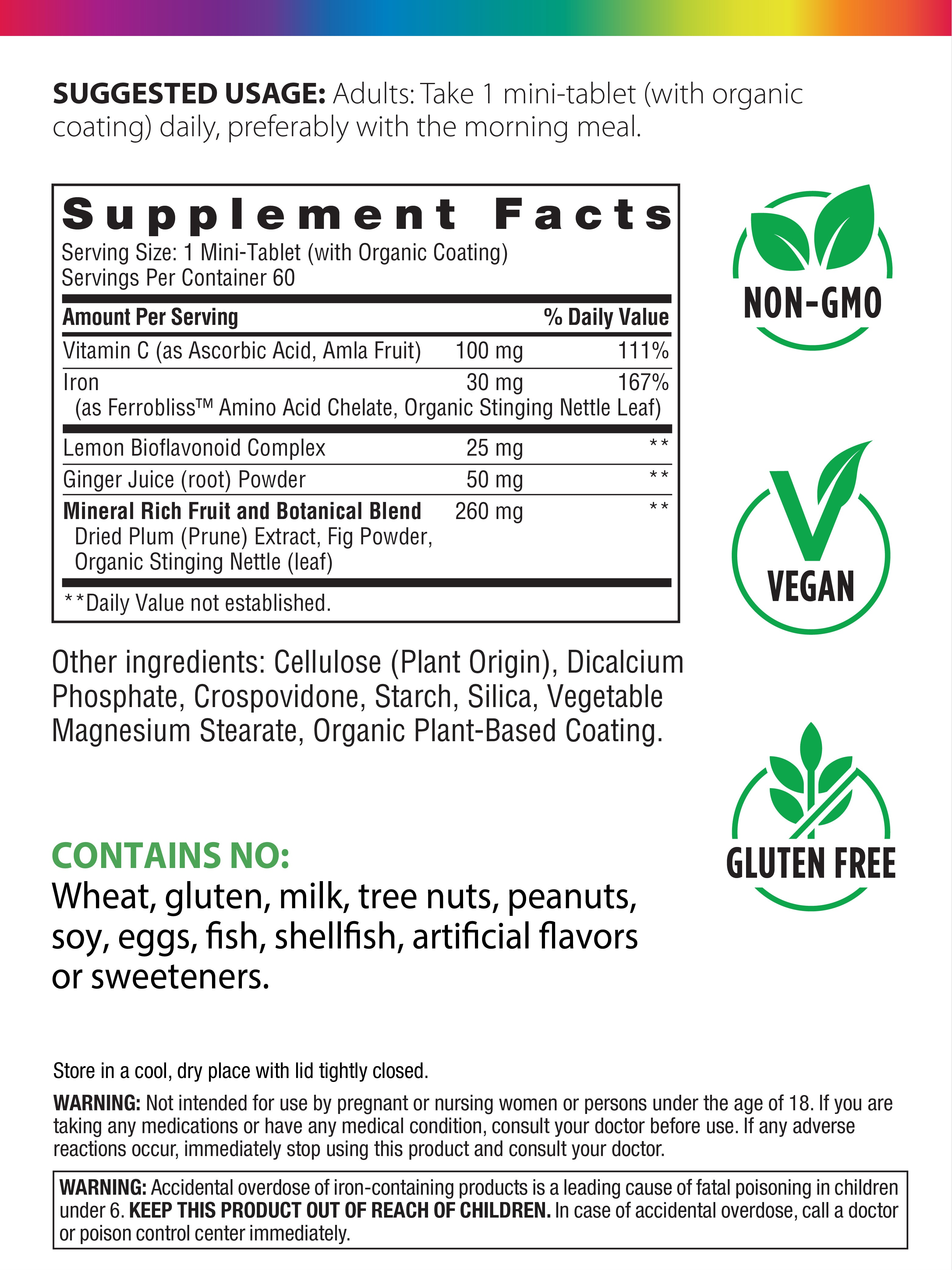 Complete Iron Mini-Tablets + Real Food Nutrients, 60 Vegan Mini-Tablets