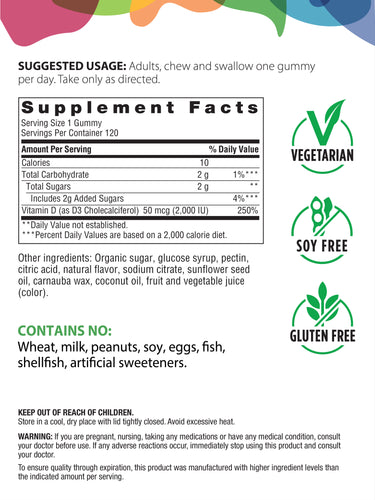 High Potency Vitamin D3 2,000 IU, 120 Vegetarian Gummies