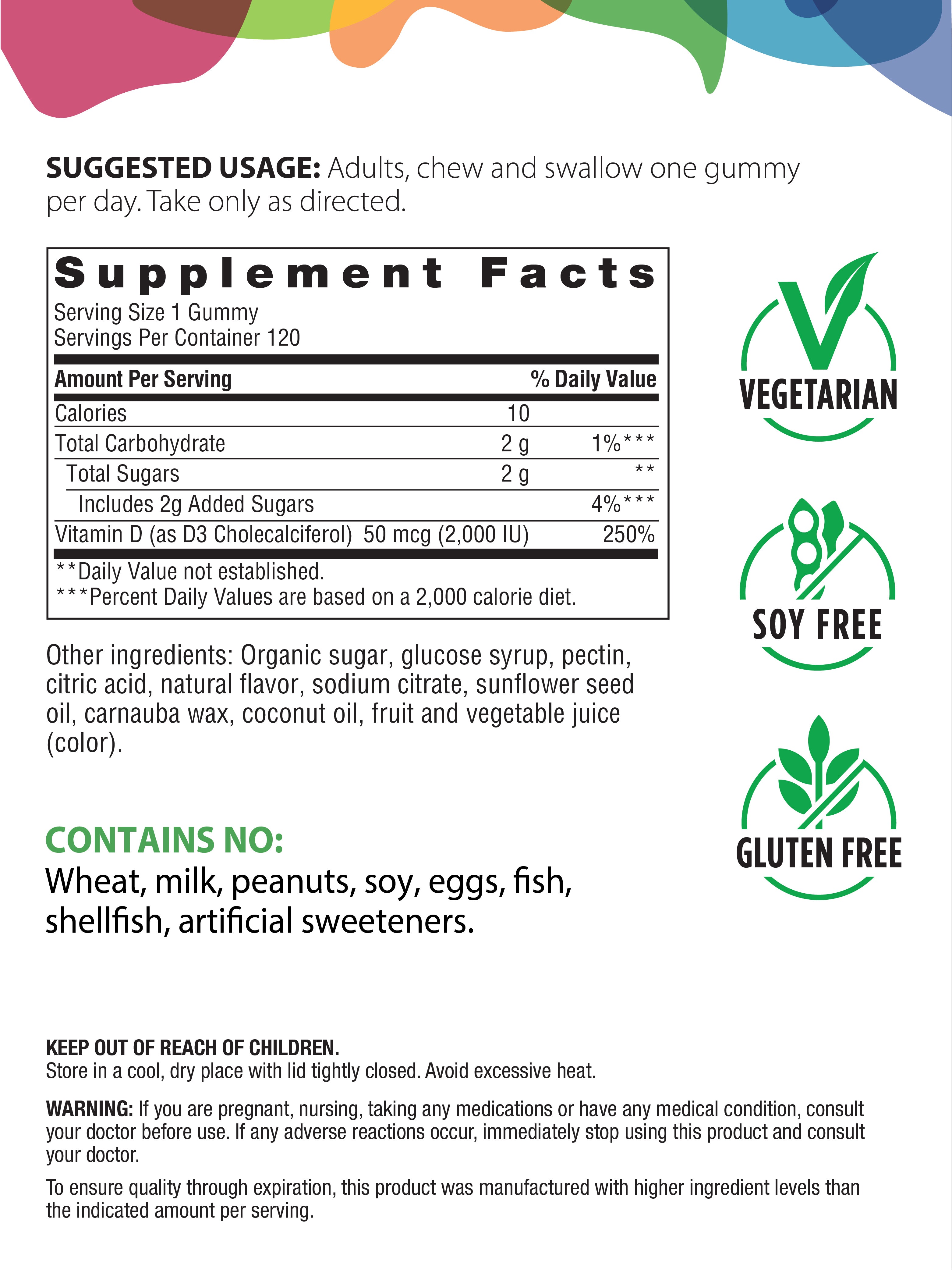 High Potency Vitamin D3 2,000 IU Gummies, 120 Vegetarian Gummies