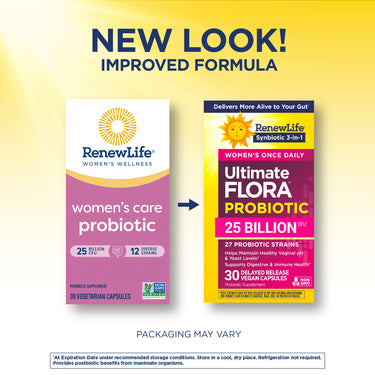 RenewLife Women's Ultimate FLORA Probiotic 25 Billion CFU, 27 Strains, 30 Vegan Caps, new look and improved formula.