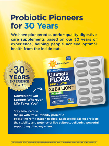 Ultimate Flora Extra Care Probiotic 30 Billion GO PACK, 30 Delayed Release Vegan Caps