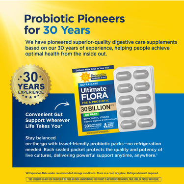 Ultimate Flora Extra Care Probiotic 30 Billion GO PACK, 30 Delayed Release Vegan Caps