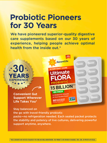 Ultimate Flora Everyday Care Probiotic 15 Billion GO PACK, 60 Delayed Release Vegan Caps