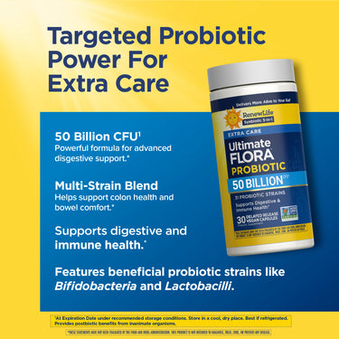 Ultimate FLORA PROBIOTIC, 50 Billion CFU, 30 vegan capsules with delayed release.