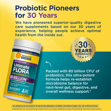 Ultimate Flora Colon Care Prebiotic & Probiotic 80 Billion, 30 Delayed Release Vegan Caps