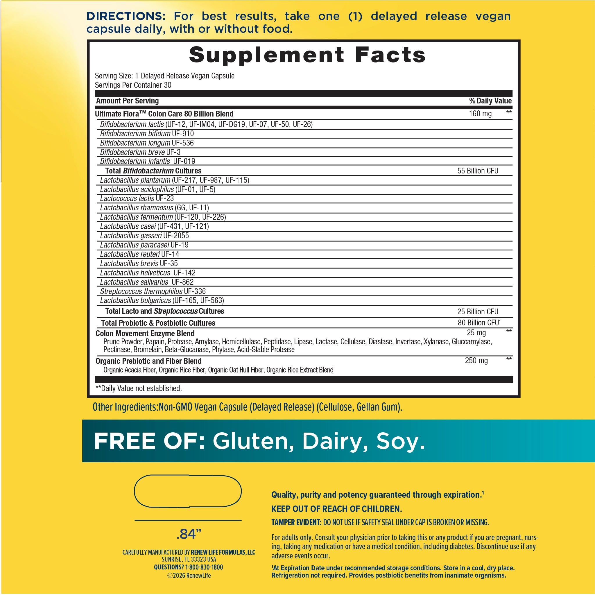 Ultimate Flora Colon Care Prebiotic & Probiotic 80 Billion, 30 Delayed Release Vegan Caps