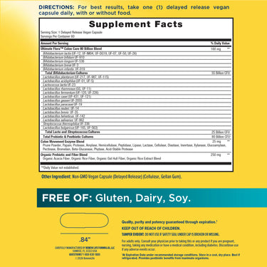 Supplement Facts panel for Ultimate Flora Colon Care 80 Billion.