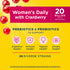 Product highlights graphic stating 20 Billion CFU, Prebiotics & Probiotics for Women's Digestive, Immune, Vaginal, Urinary, 26 Strains.