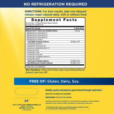 Supplement Facts for Ult Flora Extra Care 50 Billion probiotic.
