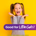 A young girl smiles excitedly; a purple banner reads 'Good for Little Guts!' for Ult Flora Kids.