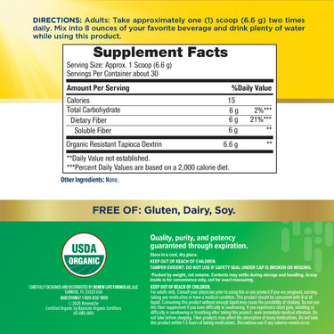 RN Completely Clear Organic Prebiotic Fiber powder, 7 oz (198 g), for digestive health.