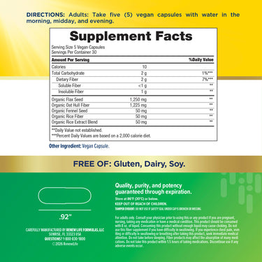 RN Daily Digestive Prebiotic Fiber 150 Veg Capsules label showing supplement facts and dietary details.