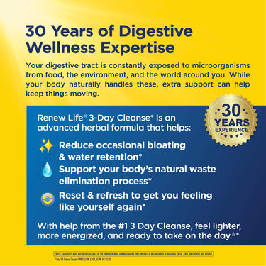 Product highlights graphic stating Reduce bloating & water retention*, Support natural waste elimination*, Reset & refresh to feel good*
