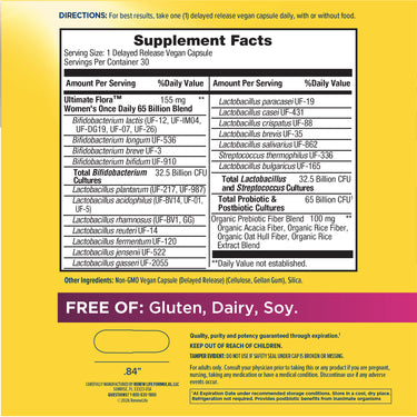 Ultimate Flora Women's Once Daily Probiotic 65 Billion, 30 Delayed Release Vegan Caps