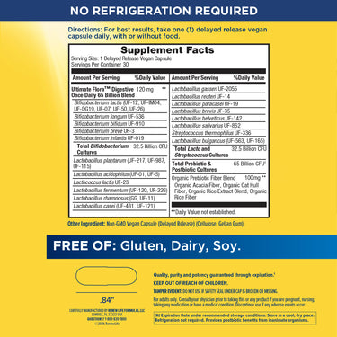 Supplement Facts panel for RN Digestive 65 B Probiotic DR 30 Capsule, detailing nutritional information and ingredients.