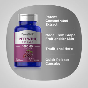 Red Wine Extract, 1000 mg, 180 Quick Release Capsules