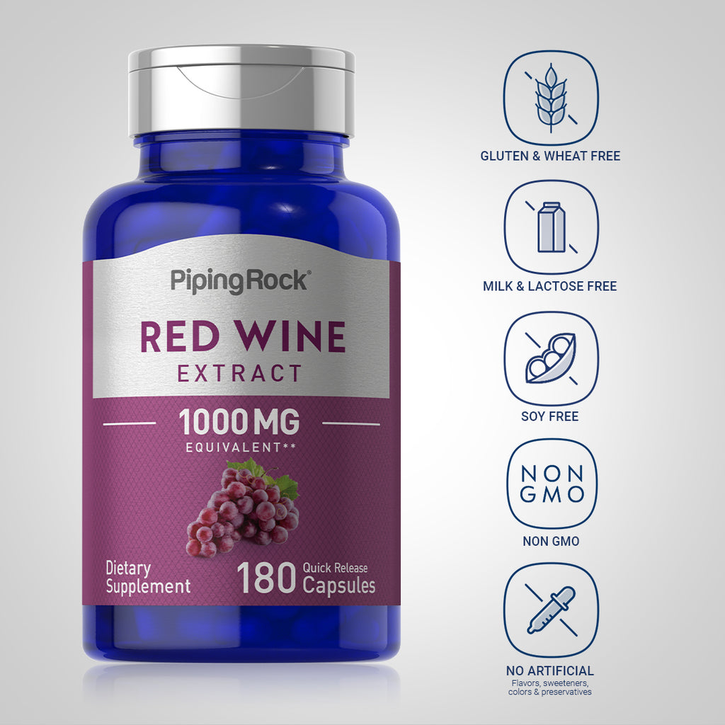 Red Wine Extract, 1000 mg, 180 Quick Release Capsules