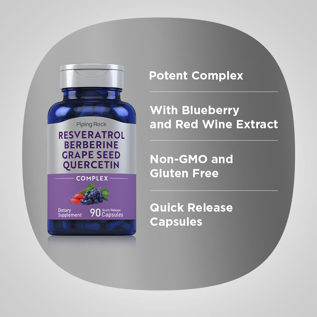 Resveratrol Berberine Grape Seed Quercetin Extract, 90 Quick Release Capsules