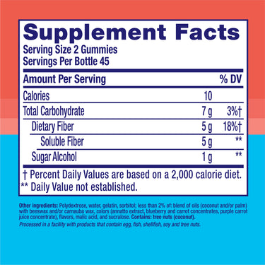 Supplement Facts for VF Fiber Well Sugar Free Gummy.