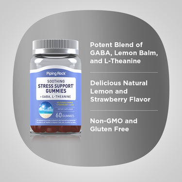 Soothing Stress Support + GABA & L-Theanine Gummies (Natural Lemon & Strawberry), 60 Gummies