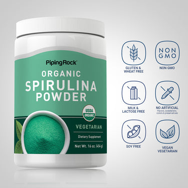 Spirulina Powder (Organic), 16 oz (454 g) Bottle