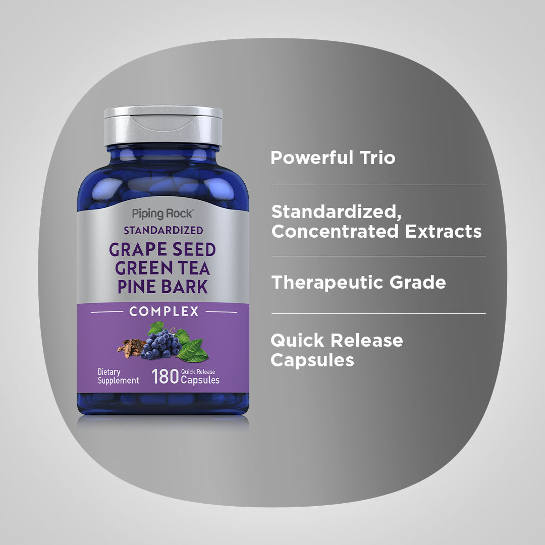 Standardized Grape seed, Green Tea & Pine Bark Complex, 180 Quick Release Capsules