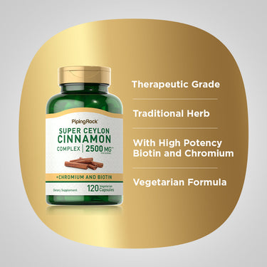 Super Ceylon Cinnamon Complex w/ Chromium & Biotin, 2500 mg (per serving), 120 Vegetarian Capsules