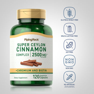 Super Ceylon Cinnamon Complex w/ Chromium & Biotin, 2500 mg (per serving), 120 Vegetarian Capsules
