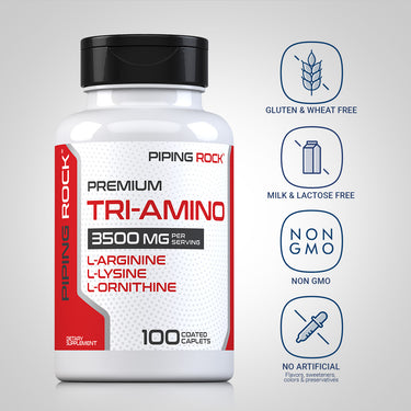 Tri Amino L-Arginine L-Ornithine L-Lysine, 100 Coated Caplets