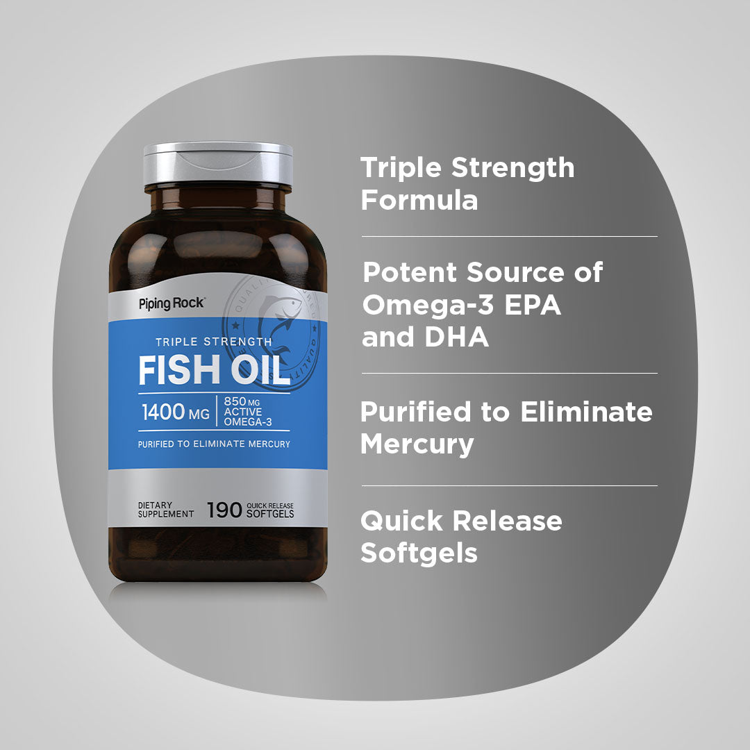 Triple Strength Omega-3 Fish Oil 1400 mg (850 mg Active Omega-3), 190 Quick Release Softgels