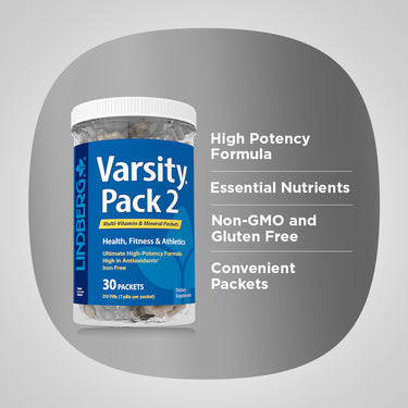 Product highlights graphic stating High Potency Formula, Essential Nutrients, Non-GMO and Gluten Free, Convenient Packets.