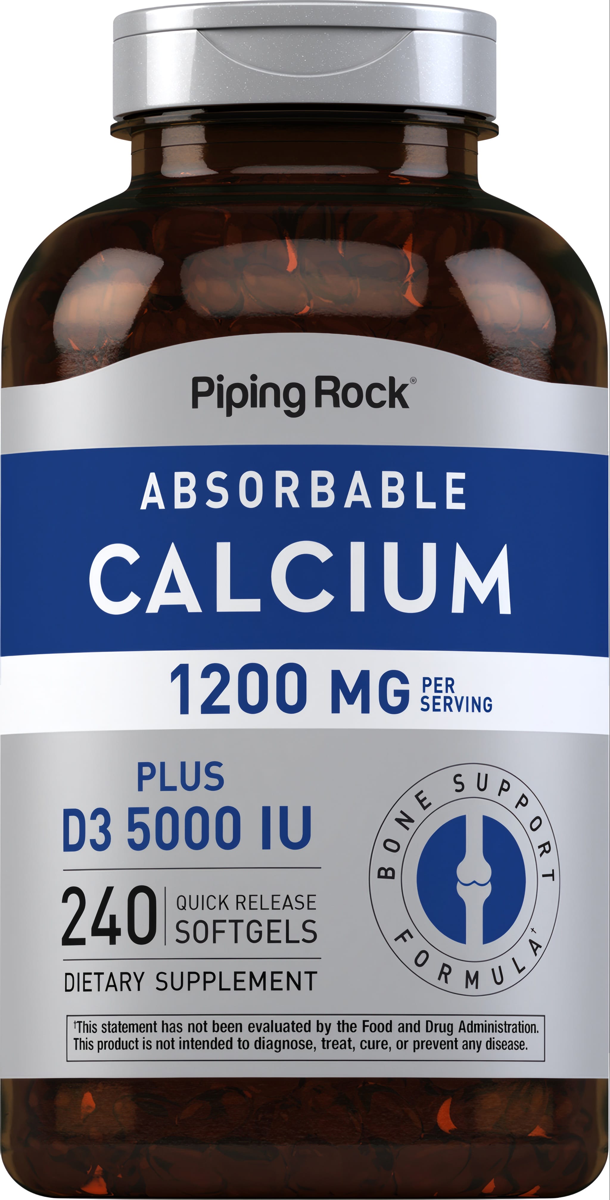 Absorbable Calcium 1200 mg Plus D3 5000 IU, 240 Quick Release Softgels. Dietary supplement.